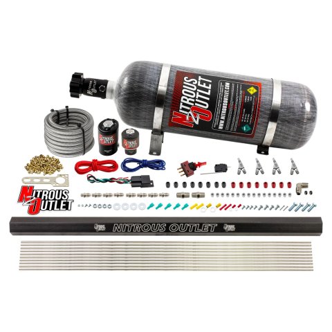 Nitrous Outlet Oxide Systems 00-10362-ALC-R-SBT-12 4 Cyl 2 Sol Direct Port Sys w/ Single Rail ALC Low PSI(12Lb Bottle) SBT Noz