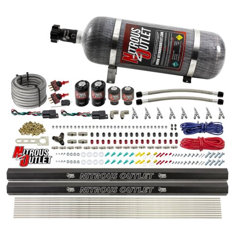 Nitrous Outlet Oxide Systems 00-10362-ALC-R-SBT-DS-12 DS 4 Cyl 4 Sol Direct Port Sys w/ Rails ALC Low PSI(12Lb Bottle) SBT Noz