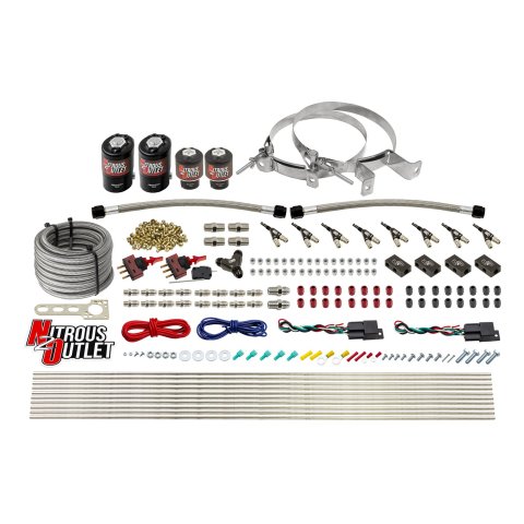 Nitrous Outlet Oxide Systems 00-10362-E85-DS-00 DS 4Cyl 4Sol Direct Port Sys w/ Dist Blocks E85 Low PSI(No Bottle) 90°Noz