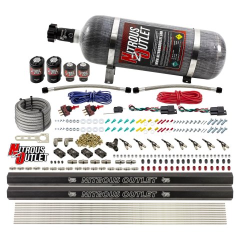 Nitrous Outlet Oxide Systems 00-10362-E85-R-DS-12 DS 4 Cyl 4Sol Direct Port Sys w/ Dual Rails E85 Low PSI(12Lb Bottle) 90°Noz