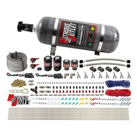 Nitrous Outlet Oxide Systems 00-10362-E85-SBT-DS-12 DS 4Cyl 4Sol Direct Port Sys w/ Dist Blocks E85 Low PSI(12Lb Bottle)SBT Noz