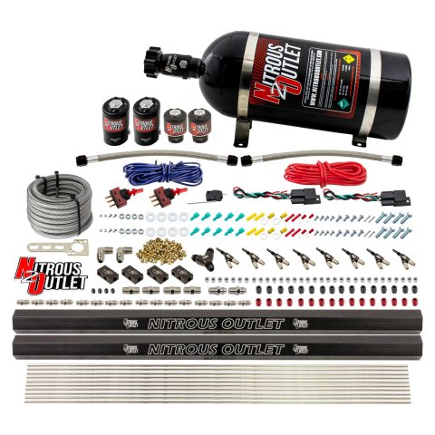 Nitrous Outlet Direct Port Systems 00-10362-R-DS-10 DS 4 Cyl 4 Sol Sys w/ Dual Rails Low PSI(10Lb Bottle)(90° Noz)