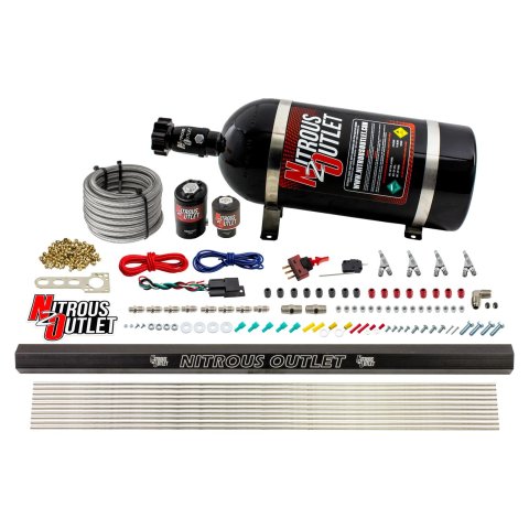 Nitrous Outlet Oxide Systems 00-10362-R-SBT-10 4 Cyl 2 Sol Direct Port Sys w/ Single Rail Low PSI(10Lb Bottle)(SBT Noz)