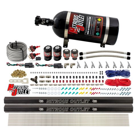 Nitrous Outlet Oxide Systems 00-10362-R-SBT-DS-10 DS 4 Cyl 4 Sol Direct Port Sys w/ Dual Rails Low PSI(10Lb Bottle)(SBT Noz)