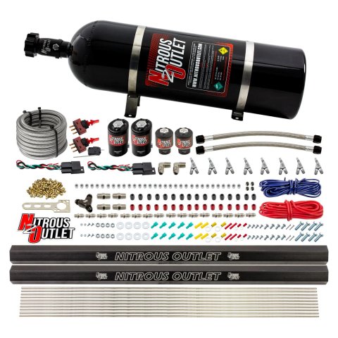 Nitrous Outlet Oxide Systems 00-10362-R-SBT-DS-15 DS 4 Cyl 4 Sol Direct Port Sys w/ Dual Rails Low PSI(15Lb Bottle)(SBT Noz)