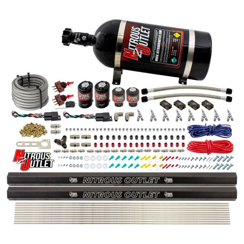 Nitrous Outlet Oxide Systems 00-10362-SBT-DS-10 DS 4 Cyl 4 Sol Direct Port Sys w/ Dist Blocks Low PSI(10Lb Bottle)(SBT Noz)