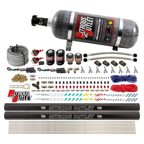 Nitrous Outlet Oxide Systems 00-10362-SBT-DS-12 DS 4 Cyl 4 Sol Direct Port Sys w/ Dist Blocks Low PSI(12Lb Bottle)(SBT Noz)