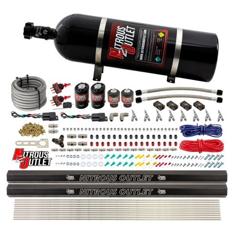 Nitrous Outlet Oxide Systems 00-10362-SBT-DS-15 DS 4 Cyl 4 Sol Direct Port Sys w/ Dist Blocks Low PSI(15Lb Bottle)(SBT Noz)