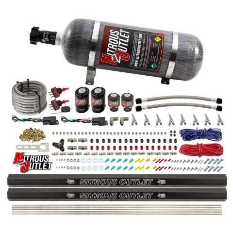 Nitrous Outlet Oxide Systems 00-10363-E85-DS-12 DS 4Cyl 4Sol Direct Port Sys w/Dist Blocks E85 Hi PSI(12Lb Bottle)(90° Noz)