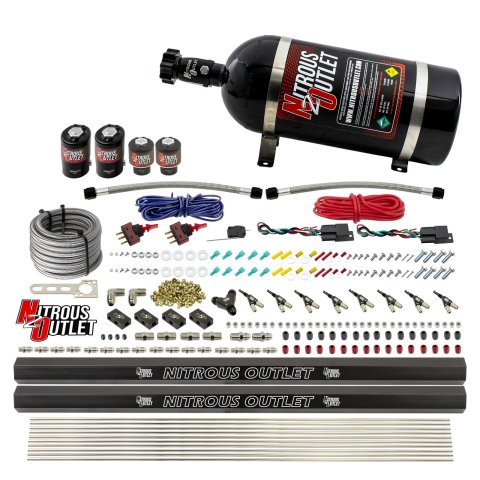 Nitrous Outlet Oxide Systems 00-10363-E85-R-DS-10 DS 4 Cyl 4 Sol Direct Port Sys w/ Rails E85 Hi PSI(10Lb Bottle)(90° Noz)
