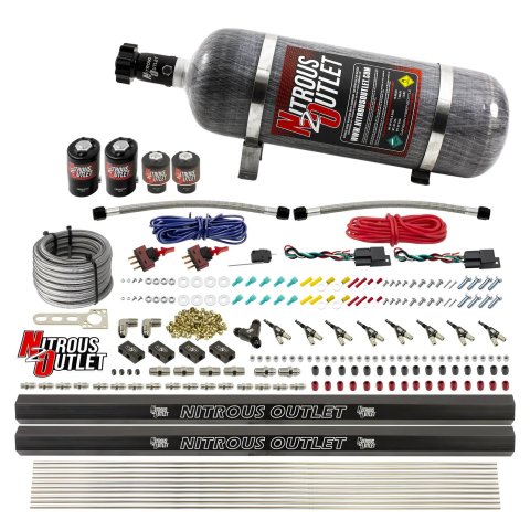 Nitrous Outlet Oxide Systems 00-10363-E85-R-DS-12 DS 4 Cyl 4 Sol Direct Port Sys w/ Rails E85 Hi PSI(12Lb Bottle)(90° Noz)
