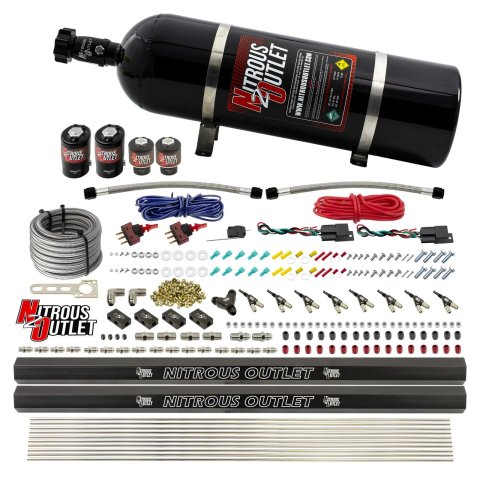 Nitrous Outlet Oxide Systems 00-10363-E85-R-DS-15 DS 4 Cyl 4 Sol Direct Port Sys w/ Rails E85 Hi PSI(15Lb Bottle)(90° Noz)