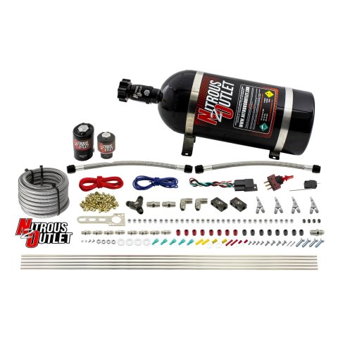 Nitrous Outlet Oxide Systems 00-10363-E85-SBT-10 4 Cyl 2 Sol Direct Port Sys w/Dist Blocks E85 Hi PSI(10Lb Bottle)(SBT Noz)