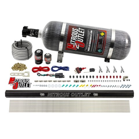 Nitrous Outlet Oxide Systems 00-10363-R-SBT-12 4 Cyl 2 Sol Direct Port Sys w/ Single Rail Hi PSI(12Lb Bottle)(SBT Noz)