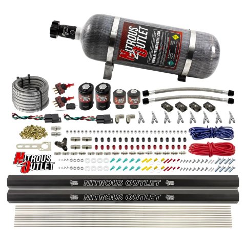 Nitrous Outlet Oxide Systems 00-10363-SBT-DS-12 DS 4 Cyl 4 Sol Direct Port Sys w/Dist Blocks Hi PSI(12Lb Bottle)(SBT Noz)