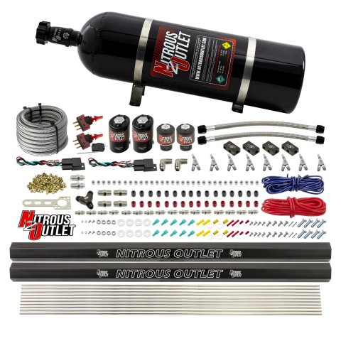 Nitrous Outlet Oxide Systems 00-10363-SBT-DS-15 DS 4 Cyl 4 Sol Direct Port Sys w/Dist Blocks Hi PSI(15Lb Bottle)(SBT Noz)