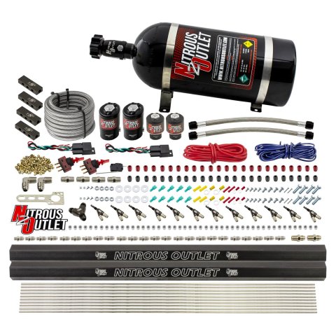 Nitrous Outlet Oxide Systems 00-10398-ALC-DS-10 DS 6Cyl 4Sol Direct Port Sys w/Dist Blocks ALC Low PSI(10Lb Bottle)90° Noz