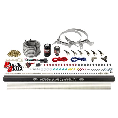 Nitrous Outlet Oxide Systems 00-10398-ALC-R-00 6 Cyl 2 Sol Direct Port Sys w/ Single Rail ALC Low PSI(No Bottle)(90° Noz)