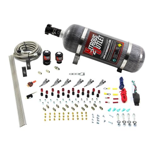 Nitrous Outlet Oxide Systems 00-10398-ALC-SBT-12 6 Cyl 2 Sol Direct Port Sys w/Dist Blocks ALC Low PSI(12Lb Bottle)(SBT Noz)