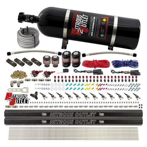 Nitrous Outlet Oxide Systems 00-10398-E85-DS-15 DS 6 Cyl 4Sol Direct Port Sys w/Dist Blocks E85 Low PSI(15Lb Bottle)SBT Noz