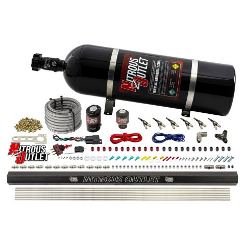 Nitrous Outlet Oxide Systems 00-10398-E85-R-15 6 Cyl 2 Sol Direct Port Sys w/ Single Rail E85 Low PSI(15Lb Bottle) SBT Noz
