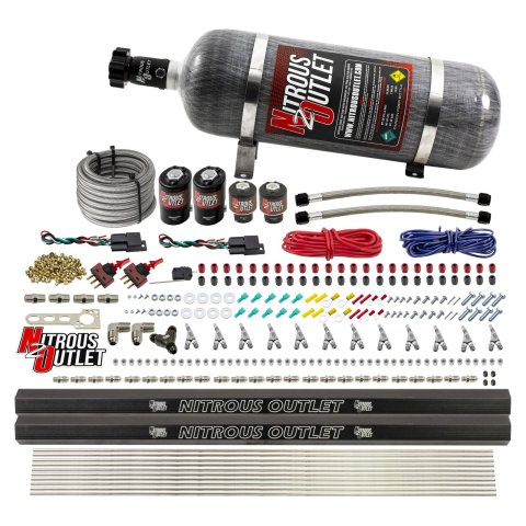 Nitrous Outlet Oxide Systems 00-10398-E85-R-SBT-DS-12 DS 6 Cyl 4 Sol Direct Port Sys w/ Dual Rail E85 Low PSI(12Lb Bottle)SBT Noz