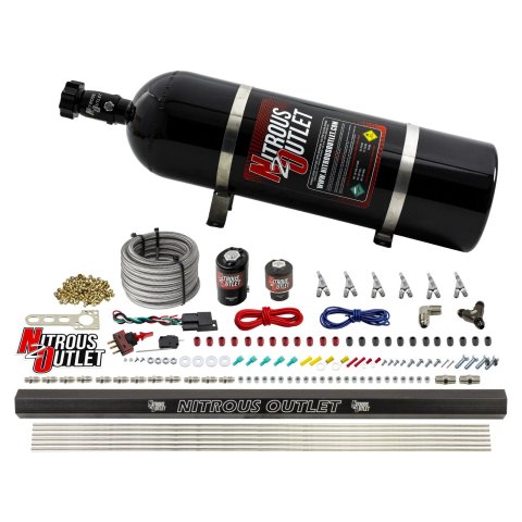 Nitrous Outlet Oxide Systems 00-10398-E85-SBT-15 6 Cyl 2 Sol Direct Port Sys w/Dist Blocks E85 Low PSI(15Lb Bottle) SBT Noz