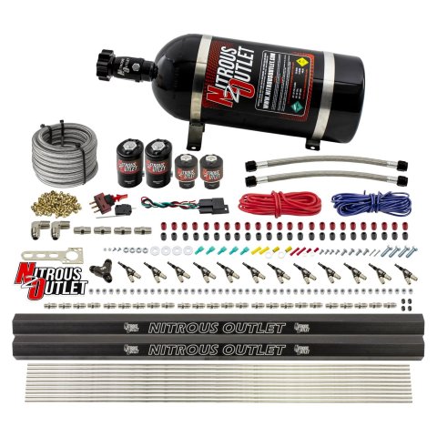 Nitrous Outlet Oxide Systems 00-10398-R-DS-10 DS 6 Cyl 4 Sol Direct Port Sys w/ Dual Rails Low PSI(10Lb Bottle)(90° Noz)