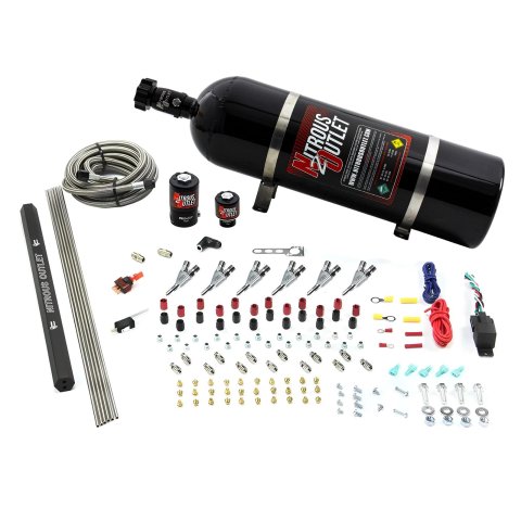 Nitrous Outlet Oxide Systems 00-10398-R-SBT-15 6 Cyl 2 Sol Direct Port Sys w/ Single Rail Low PSI(15Lb Bottle)(SBT Noz)