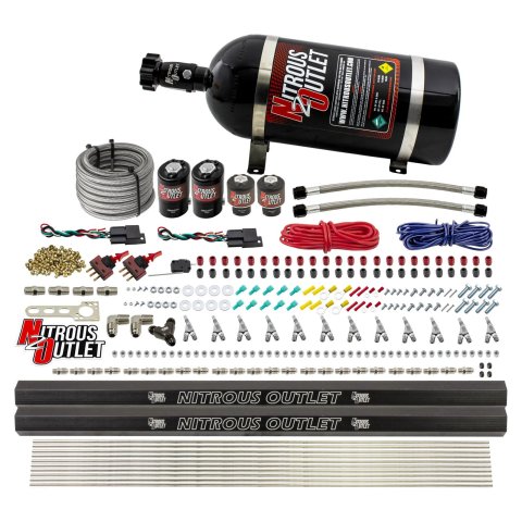 Nitrous Outlet Oxide Systems 00-10398-R-SBT-DS-10 DS 6 Cyl 4 Sol Direct Port Sys w/ Dual Rail Low PSI(10Lb Bottle)(SBT Noz)