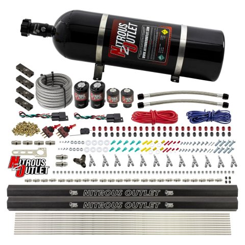 Nitrous Outlet Oxide Systems 00-10398-SBT-DS-15 DS 6 Cyl 4 Sol Direct Port Sys w/ Dist Blocks Low PSI(15Lb Bottle)(SBT Noz)