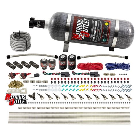 Nitrous Outlet Oxide Systems 00-10399-E85-DS-12 DS 6Cyl 4Sol Direct Port Sys w/Dist Blocks E85 Hi PSI(12Lb Bottle)(90° Noz)