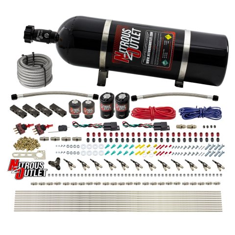 Nitrous Outlet Oxide Systems 00-10399-E85-DS-15 DS 6Cyl 4Sol Direct Port Sys w/Dist Blocks E85 Hi PSI(15Lb Bottle)(90° Noz)