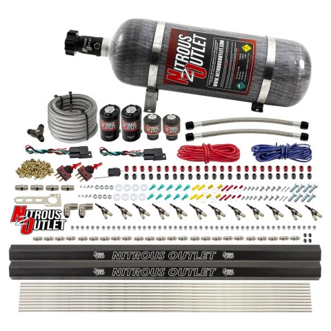 Nitrous Outlet Oxide Systems 00-10399-E85-R-DS-12 DS 6Cyl 4Sol Direct Port Sys w/ Dual Rails E85 Hi PSI(12Lb Bottle)(90° Noz)