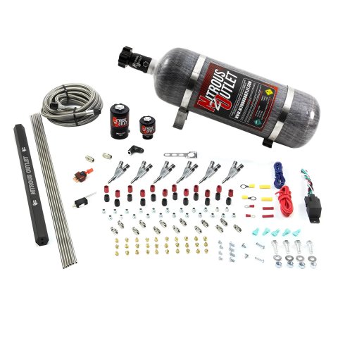 Nitrous Outlet Oxide Systems 00-10399-E85-R-SBT-12 6 Cyl 2 Sol Direct Port Sys w/ Single Rail E85 Hi PSI(12Lb Bottle)(SBT Noz)