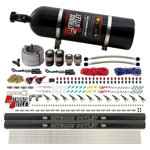 Nitrous Outlet Oxide Systems 00-10399-R-DS-15 DS 6 Cyl 4 Sol Direct Port Sys w/ Dual Rails Hi PSI(15Lb Bottle)(90° Noz)