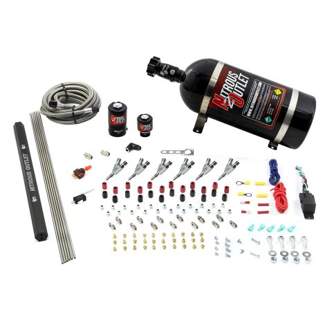 Nitrous Outlet Oxide Systems 00-10399-R-SBT-10 6 Cyl 2 Sol Direct Port Sys w/ Single Rail Hi PSI(10Lb Bottle)(SBT Noz)