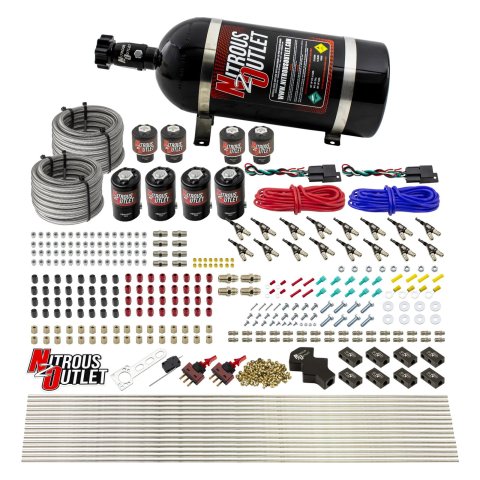 Nitrous Outlet Oxide Systems 00-10433-H-DS-10 DS 8 Cyl 8 Sol Racers Direct Port Sys Low PSI(10Lb Bottle)(90° Noz)
