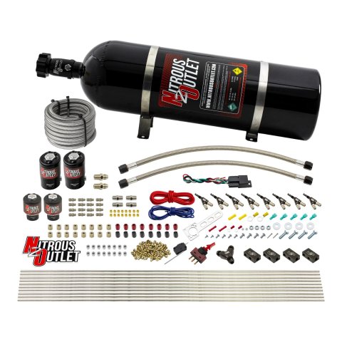 Nitrous Outlet Oxide Systems 00-10434-E85-L-15 8 Cyl 4 Sol Racers Direct Port Sys E85 Hi PSI( 15lb Bottle)(90° Noz)