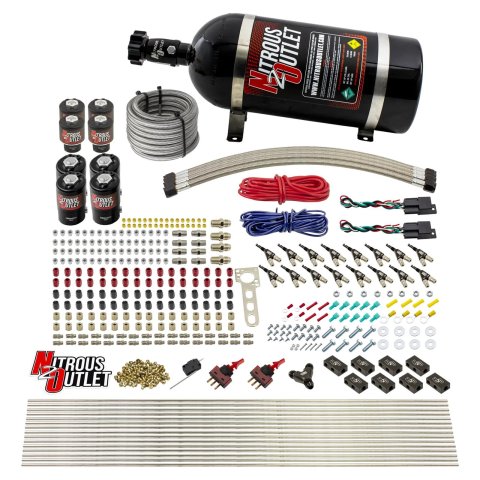 Nitrous Outlet Oxide Systems 00-10434-L-DS-10 DS 8 Cyl 8 Sol Racers Direct Port Sys Hi PSI(10Lb Bottle)(90° Noz)