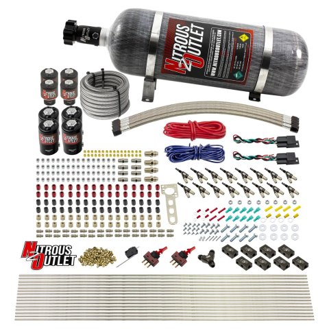 Nitrous Outlet Oxide Systems 00-10434-L-DS-12 DS 8 Cyl 8 Sol Racers Direct Port Sys Hi PSI(12Lb Bottle)(90° Noz)