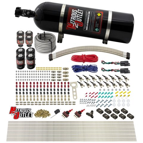 Nitrous Outlet Oxide Systems 00-10434-L-DS-15 DS 8 Cyl 8 Sol Racers Direct Port Sys Hi PSI(15Lb Bottle)(90° Noz)