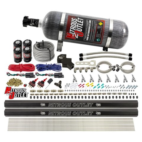 Nitrous Outlet Oxide Systems 00-10471-L-R-SBT-DS-12 Dry EFI DS 8 Cyl 4 Sol Direct Port Sys w/ Dual Rails (12Lb Bottle)(SBT Noz)