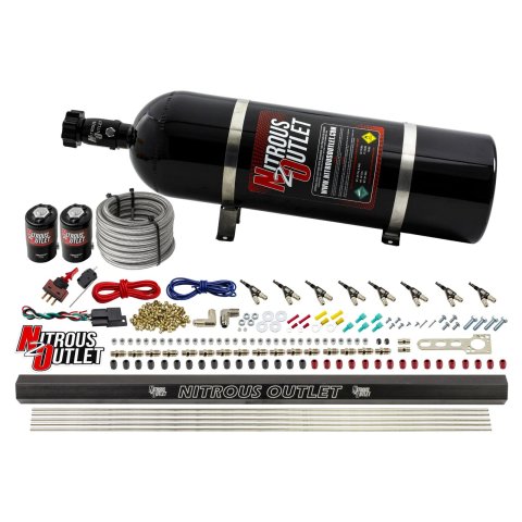 Nitrous Outlet Oxide Systems 00-10472-ALC-H-R-15 8 Cyl 2 Sol Direct Port Sys w/ Single Rail ALC Low PSI(15Lb Bottle)90° Noz