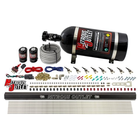 Nitrous Outlet Oxide Systems 00-10473-E85-H-R-10 8 Cyl 2 Sol Direct Port Sys w/ Single Rail E85 Hi PSI(10Lb Bottle)90° Noz