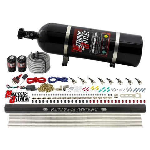 Nitrous Outlet Oxide Systems 00-10473-E85-H-R-15 8 Cyl 2 Sol Direct Port Sys w/ Single Rail E85 Hi PSI(15Lb Bottle)90° Noz