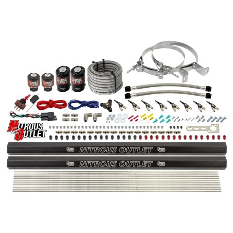 Nitrous Outlet Oxide Systems 00-10474-ALC-H-R-00 8 Cyl 4 Sol Direct Port Sys w/ Dual Rails ALC Low PSI(No Bottle)(90° Noz)