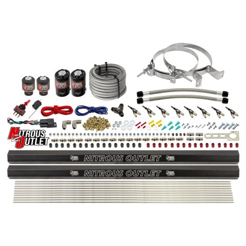Nitrous Outlet Oxide Systems 00-10474-ALC-L-R-00 8 Cyl 4 Sol Direct Port Sys w/ Dual Rails ALC Low PSI(No Bottle)(90° Noz)