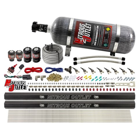 Nitrous Outlet Oxide Systems 00-10474-ALC-L-R-12 8 Cyl 4 Sol Direct Port Sys w/ Dual Rails ALC Low PSI(12Lb Bottle)(90° Noz)