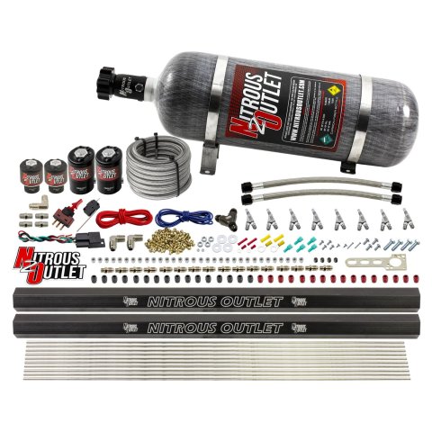 Nitrous Outlet Oxide Systems 00-10474-ALC-L-R-SBT-12 8 Cyl 4 Sol Direct Port Sys w/ Dual Rails ALC Low PSI(12Lb Bottle)(SBT Noz)